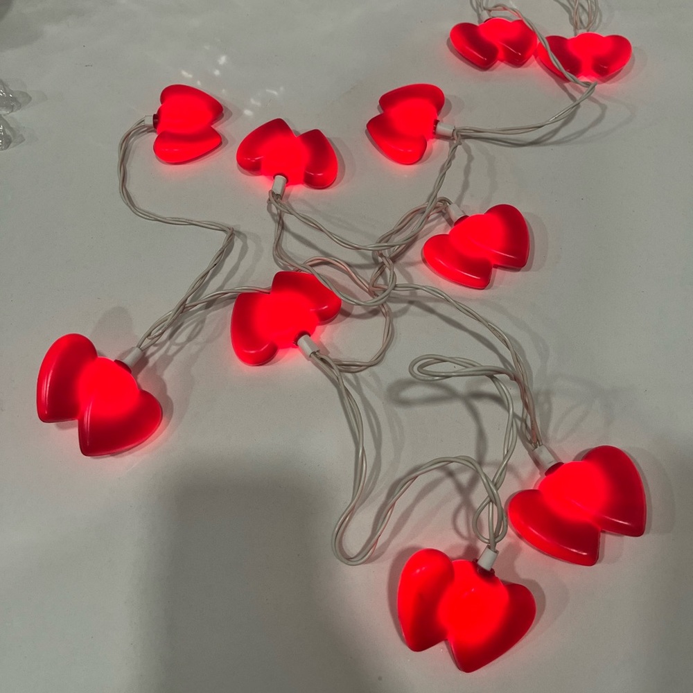 Vintage Red Heart String Lights Valentines Day Blow Mold Plastic